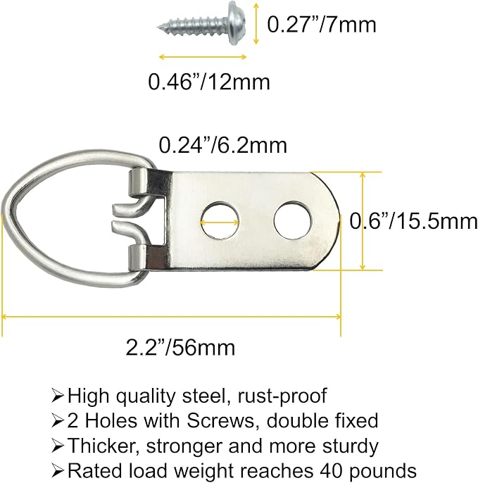20 Pack D-Ring Steel Picture Hangers Heavy Duty - Image 4
