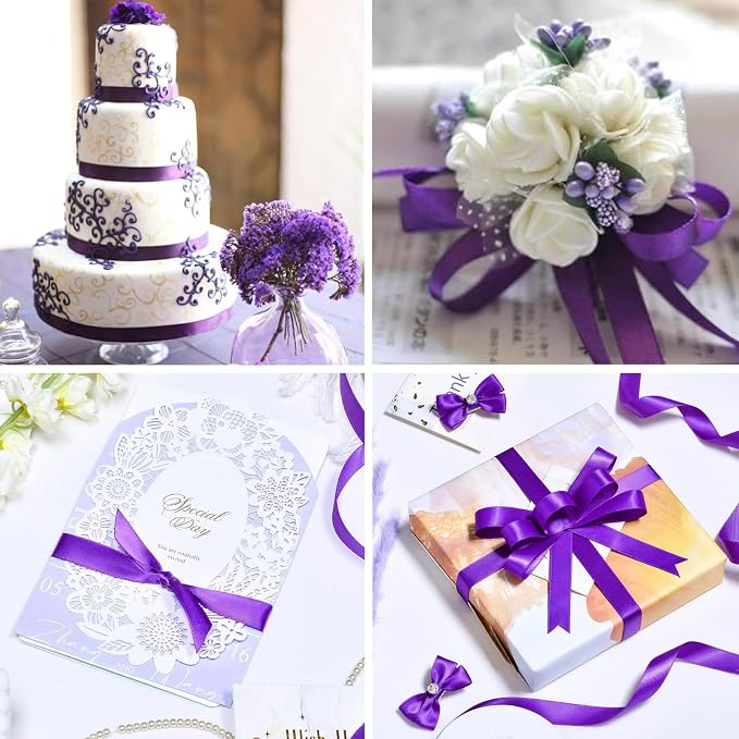 1" x 100 Yards Regal Purple Polyester Satin Ribbon Single Faced Bulk Fabric - Image 2