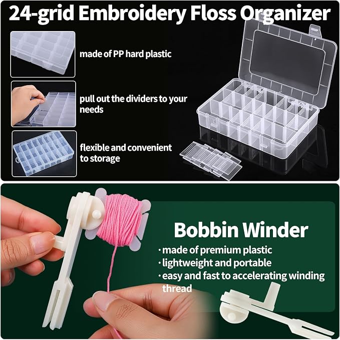 Yuahar 265Pcs Embroidery Floss Organizer Kit, 2 Removable 24-Grid Thread - Image 4