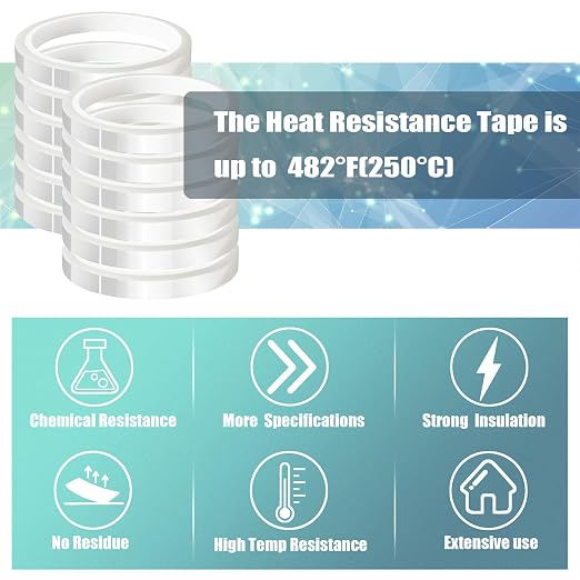 12 Rolls 10mm x33m Clear Heat Tape, Transparent High Temperature Heat Resistant - Image 6