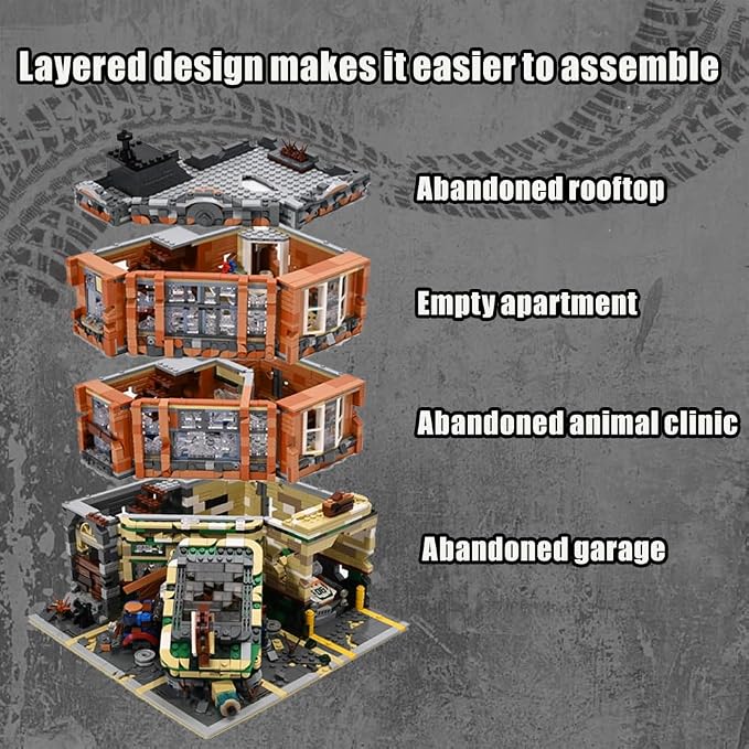 Retro Modular Buildings City Sets, Abandoned Expert Garage and Rusted Cars - Image 2