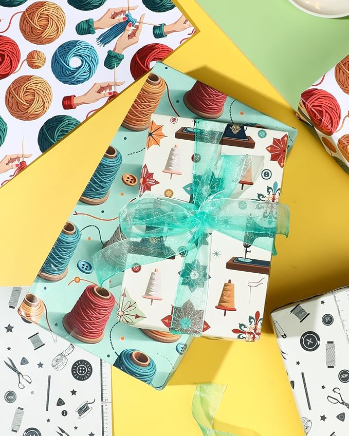 Pineraap 12 Sheets Sewing Theme Wrapping Paper, Vintage Sewing Machine - Image 9
