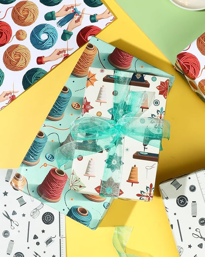 Pineraap 12 Sheets Sewing Theme Wrapping Paper, Vintage Sewing Machine - Image 9