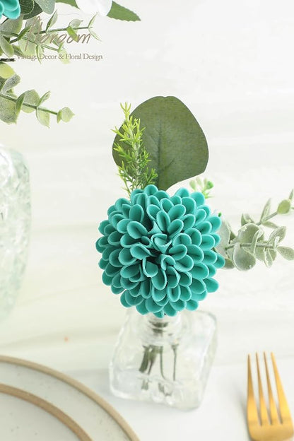Floroom Artificial Dahlia Flowers 25pcs Real Looking Teal Green Foam Fake Roses - Image 5