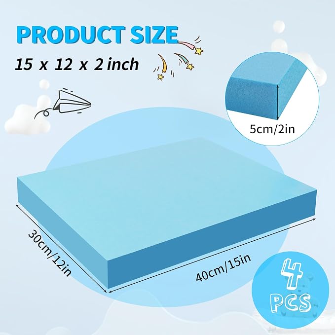 LuckyFoam Blue 4 Pack 15x12x2 inch Foam Sheets 2 Inch Thick Polystyrene - Image 2