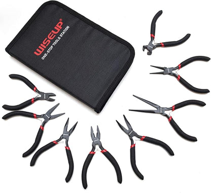 WISEUP 8-Piece Mini Pliers Set，Needle, Bent Nose, End Cutting & Linesman Pliers by WISEUP