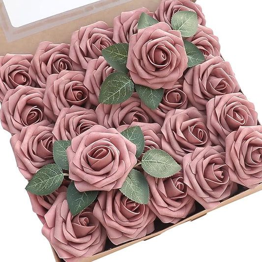 Floroom Artificial Flowers 50pcs Real Looking Dusty Rose Foam Fake Roses by Floroom