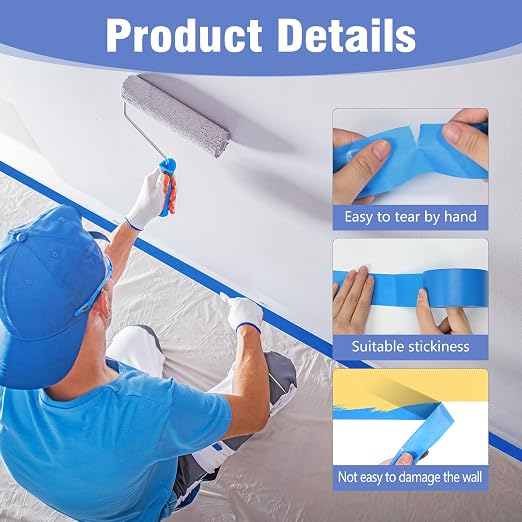Blue Painters Tape 1.89In x 55Yd Painters Tape 3 Rolls Painters Blue Tape - Image 3