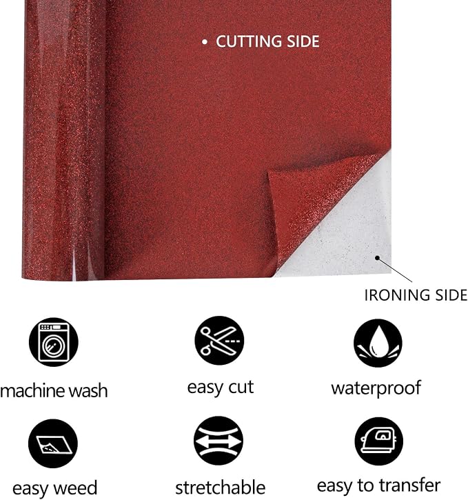 FUNKAKA Glitter Red HTV Heat Transfer Vinyl Rolls - Image 3