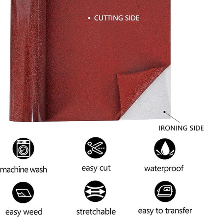 FUNKAKA Glitter Red HTV Heat Transfer Vinyl Rolls - Image 3
