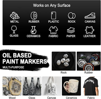 Betem 4 Count Dual Tip Oil Based White Black Paint Markers Pens, Permanent - Image 4