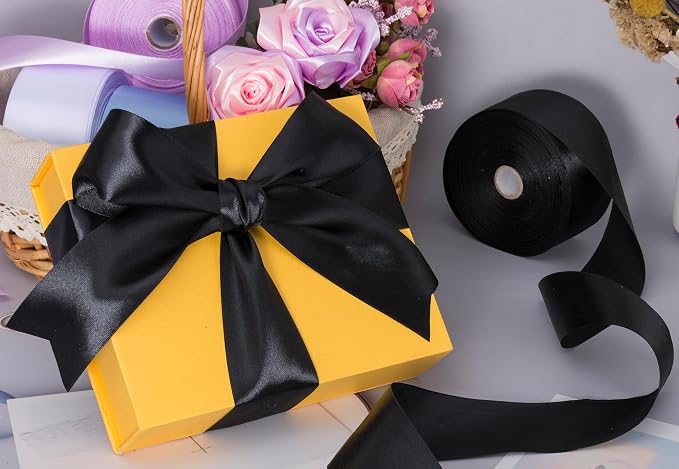 2 Inch Black Solid Satin Ribbon, 50 Yards Craft Fabric Ribbon - Image 5