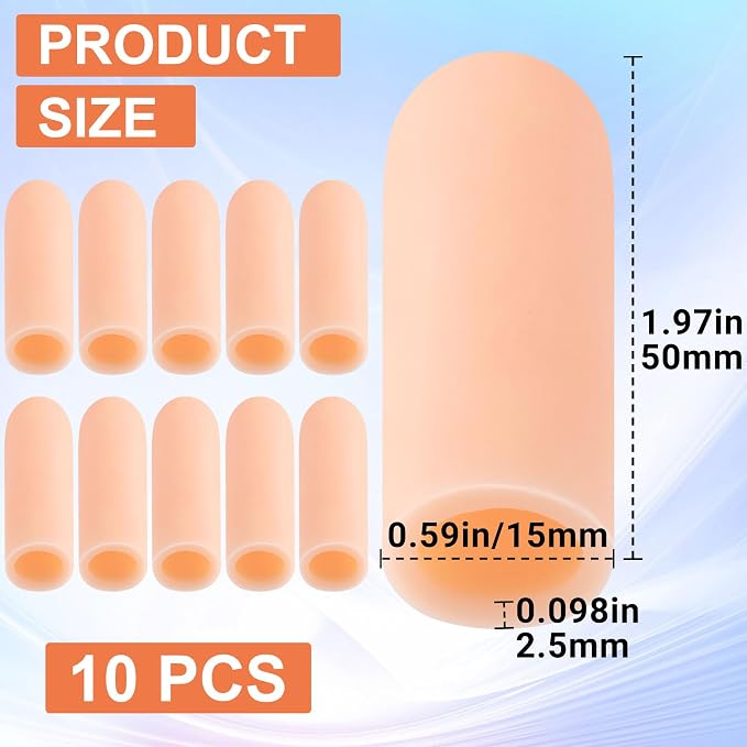 PAGOW 10pcs Gel Finger Support Protector Caps Gloves, Silicone Fingertips - Image 2