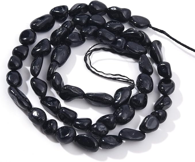 Black Tourmaline Pebble Nugget Oval Free Tumbled Stone 6-8mm Natural Gemstone by PLTbeads