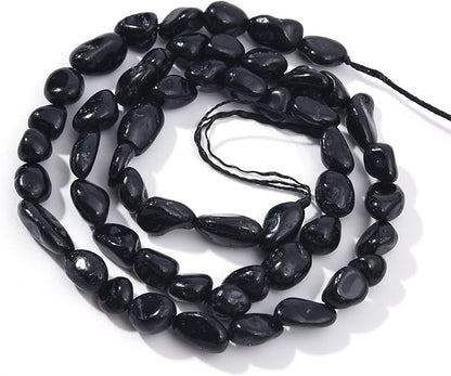 Black Tourmaline Pebble Nugget Oval Free Tumbled Stone 6-8mm Natural Gemstone by PLTbeads