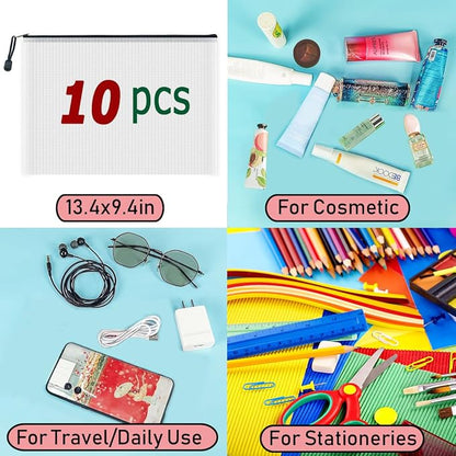 AUSTARK 10 Pcs Zipper File Bags, Waterproof Plastic Mesh Pouch - Image 7