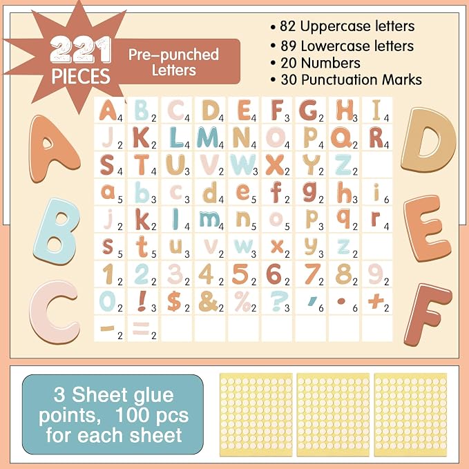 221 Pcs Bulletin Board Letters Round Alphabet Number Punctuation Symbol Combo - Image 3