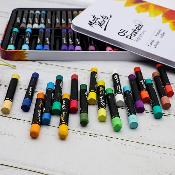 Mont Marte Oil Pastels in Tin Box Signature 48pc, 48 Assorted Colors, Vibrant - Image 3