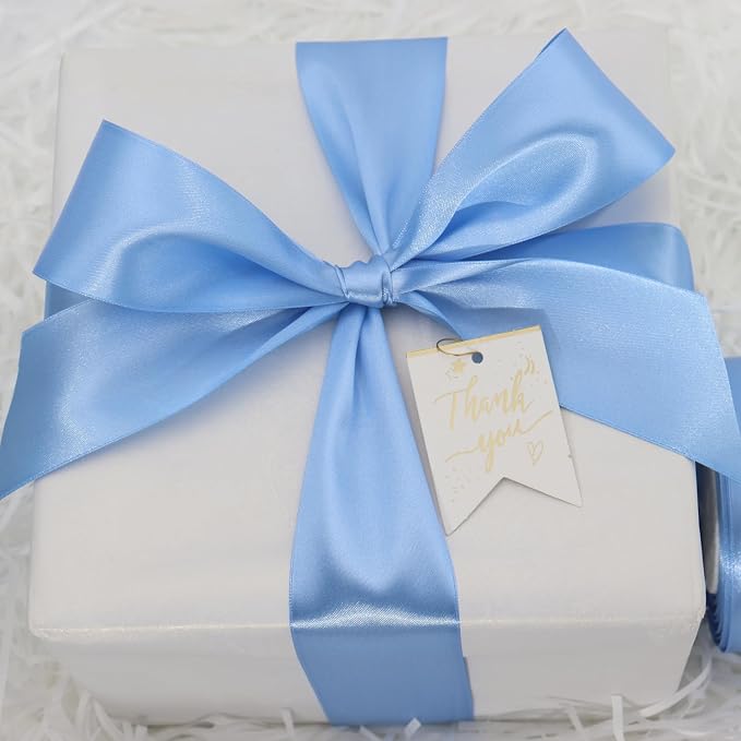 Lake Blue Solid Satin Ribbon 2 Inch 25 Yards Solid Polyester Fabric Ribbon - Image 2