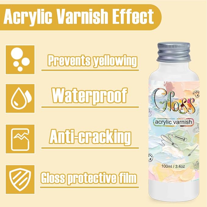 Gloss Varnish for Acrylic Painting, 100ml Clear Acrylic Varnish Gloss Keeps - Image 5