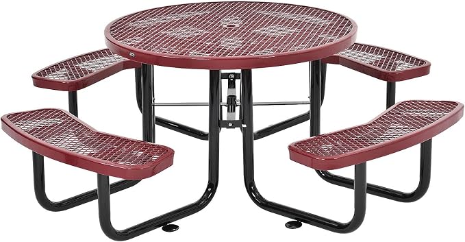 Global Industrial 46" Round Picnic Table, Expanded Metal, Attached Benches by GlobalIndustrial