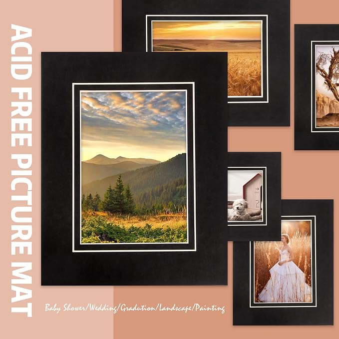 HOTUO 10 Pack Acid Free Black Picture Frame Mats, Pre-Cut 11x14 Picture Mats - Image 3
