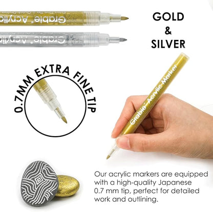 Grabie Gold&Silver Extra Fine Tip Acrylic Paint Marker Set, 6 Pack Gold Paint - Image 2