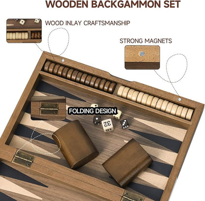 GSE Games & Sports Expert Premium Magnetic Wooden Folding Inlay Backgammon - Image 3