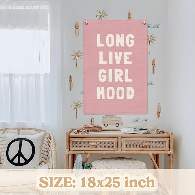 Toddler Girl Room decor, Long Live Girlhood Pink Linen Banner, Nursery Playroom - Image 2