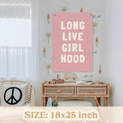 Toddler Girl Room decor, Long Live Girlhood Pink Linen Banner, Nursery Playroom - Image 2