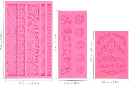 JOERSH 3PCS Baroque Scroll Molds Silicone Border Fondant Mold - Image 2