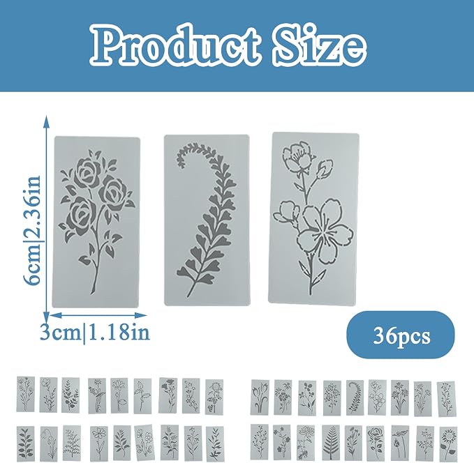36 Pieces Flower Stencils for Painting on Walls, Reusable Floral Stencils - Image 2