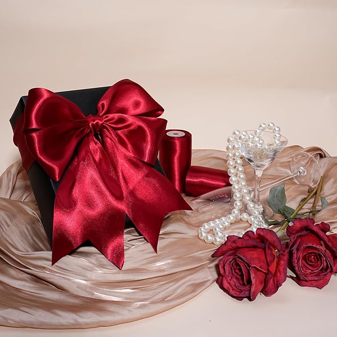 LaRibbons Red Satin Ribbon 3 Inch 10 Yards Christmas Ribbons Double Faced - Image 2