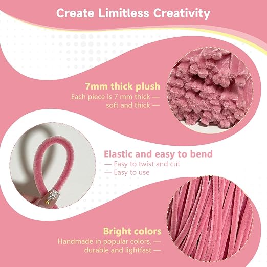 Pipe Cleaners Craft 500PCS 5 Colors Pastel Pink Pipe Cleaners Bulk 30CM Limpia - Image 3
