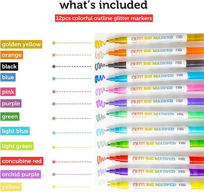 Incraftables Outline Glitter Markers – Metallic, Double Line Pens, Shimmer - Image 2