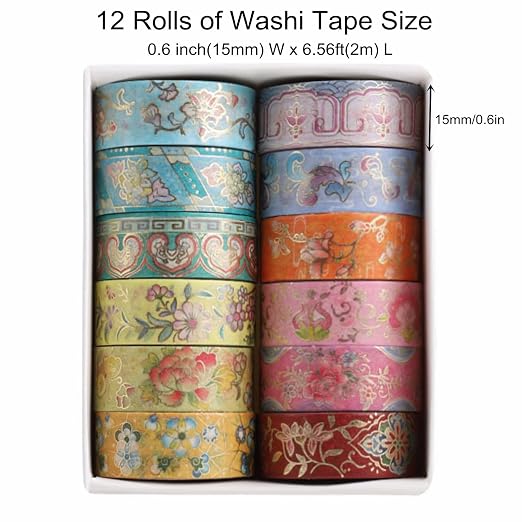 12 Rolls Vintage Washi Tape Set, Bullet Journal, DIY Crafts, Gift Wrapping - Image 2