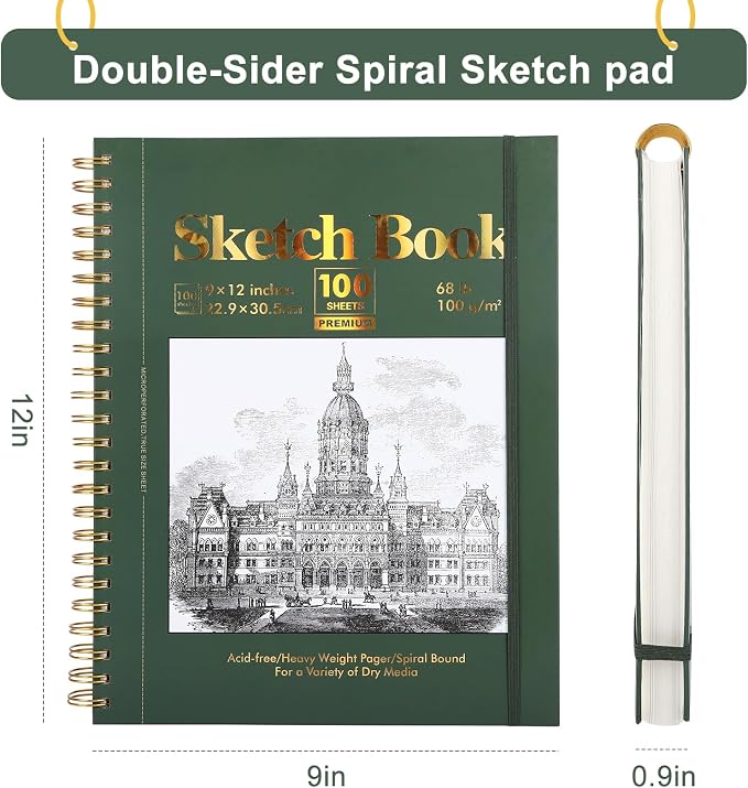 Ddaowanx 9" x 12" Sketch Book, 100 Sheets Spiral Bound Art Sketchbook - Image 2