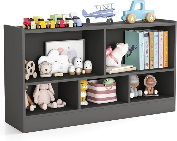 KOTEK Toy Storage Organizer, 5 Cubby Kids Bookshelf, Wooden 3-Tier Bookcase by KOTEK
