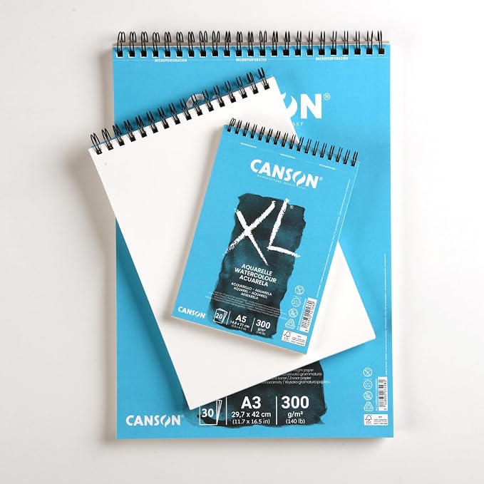 Canson XL Watercolour 300gsm A3 Paper, Cold Pressed, Spiral Pad Short Side - Image 5