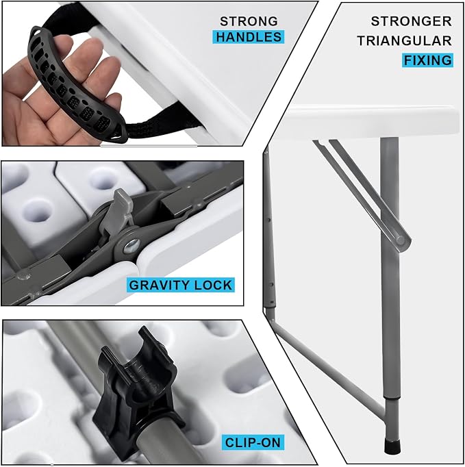 48" W x 24" D x 29.5" H - 4FT Adjustable Height Heavy Duty Plastic Fold-in-Half - Image 4
