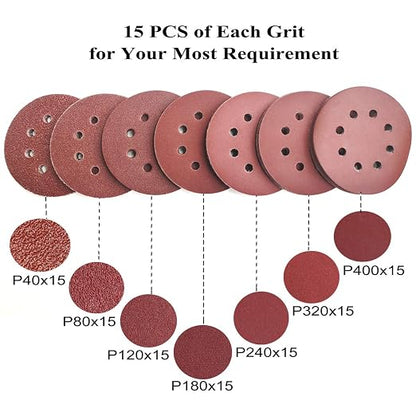 5-Inch 8-Hole Hook and Loop Sanding Discs, 40/80/120/180/240/320/400 Assorted - Image 3