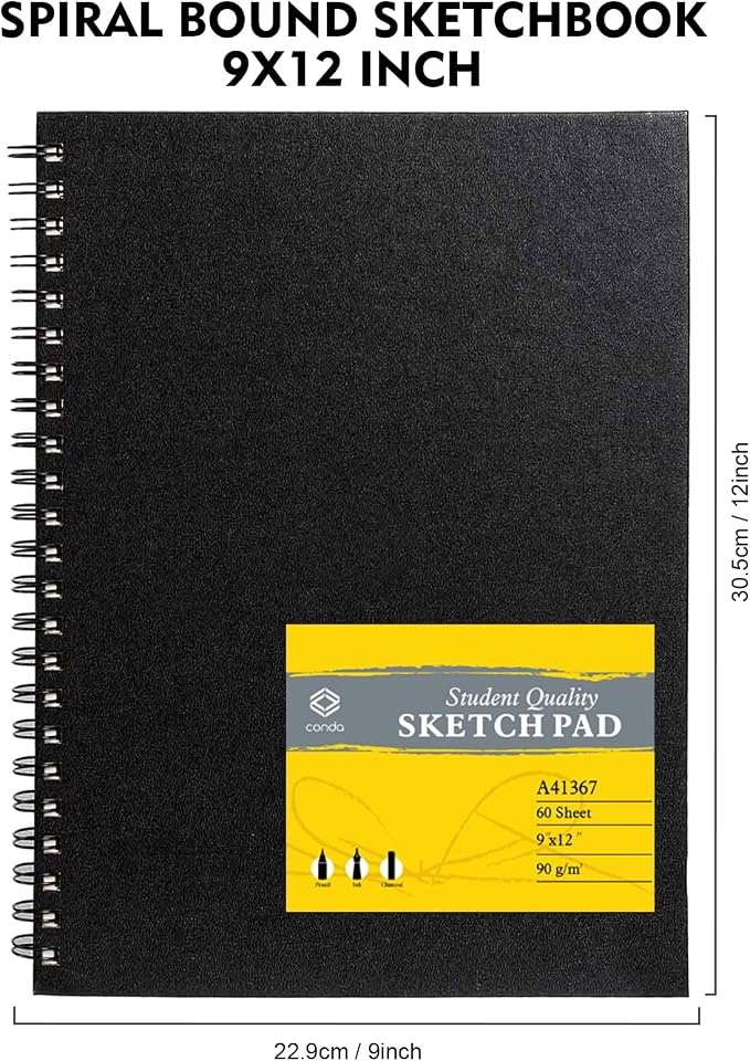 conda 9"x12" Sketch Book Set, 2 Pack, 120 Sheets, Spiral Bound Marker Pad - Image 3