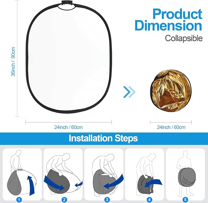 WELLMAKING 24'' x 36'' Photography Reflector 5-in-1 Collapsible Light Reflector - Image 5