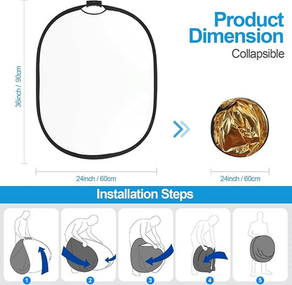 WELLMAKING 24'' x 36'' Photography Reflector 5-in-1 Collapsible Light Reflector - Image 5