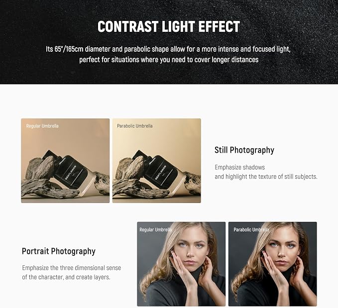 NEEWER 65"/165cm Parabolic Reflective Umbrella Photography - Image 3