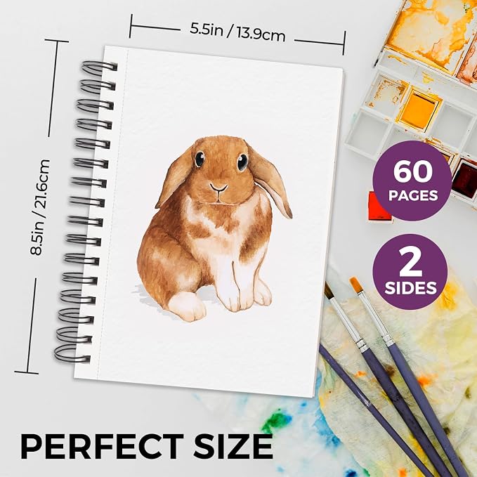 Funto Watercolor Pad 5.5x8.5, 30 Sheets, 140lb/300gsm, Double-Sided Cold Press - Image 2