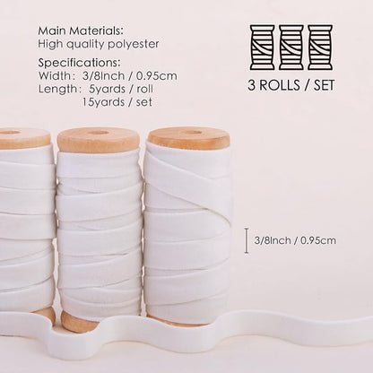 Vitalizart White Velvet Ribbon Set 3/8"" x 15 Yd Wooden Spool Fabric Trim 3 - Image 2