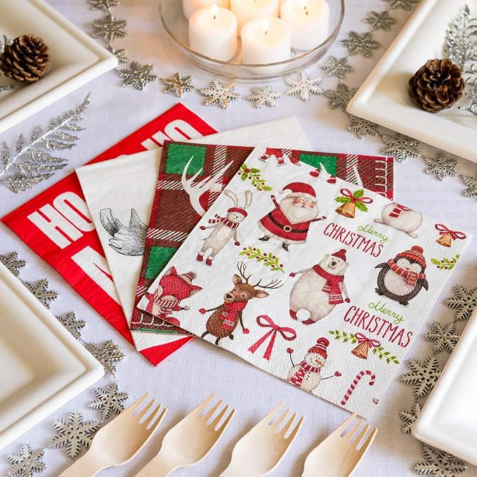 13 Inch Paper Luncheon Napkins, 20 Merry Christmas Design Printed Napkins - Image 3