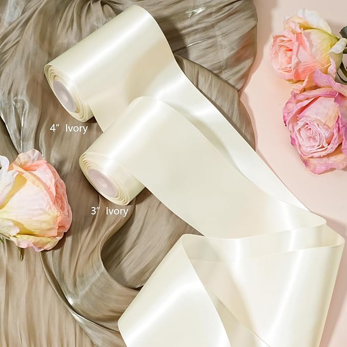 LaRibbons Ivory Satin Ribbon 4 Inch 10 Yards Double Faced Luxury White Cream - Image 6