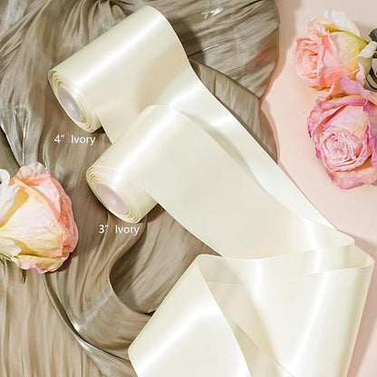 LaRibbons Ivory Satin Ribbon 4 Inch 10 Yards Double Faced Luxury White Cream - Image 6
